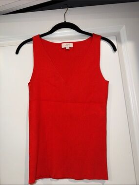 LOFT Bright Red Ribbed V-Neck Tank